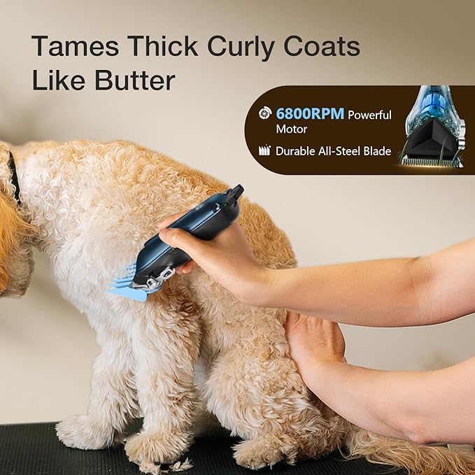 Dog Clippers for Grooming for Thick Coats, Detachable Blade Cordless Rechargeable Professional Pet Grooming Hair Trimmer Shaver Kit with 8 Guide Combs for Dogs Cats Animals