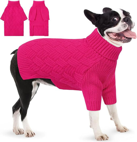 AOFITEE Dog Sweater, Turtleneck Dog Sweaters for Small Dogs Female, Dogs Winter Sweaters Girl Boy, Small Pet Christmas Sweater, Classic Cable Holiday Knitwear for Pug Dachshund (Rose Red, S)