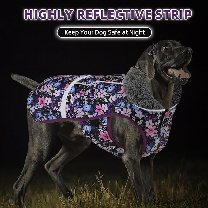 Doglay Dog Coat, Waterproof Dog Jacket Pet Winter Coat for Cold Weather with Thicken Furry Collar, Reflective Puppy Winter Jacket Warm Fleece Lining for Small Medium Large Pets