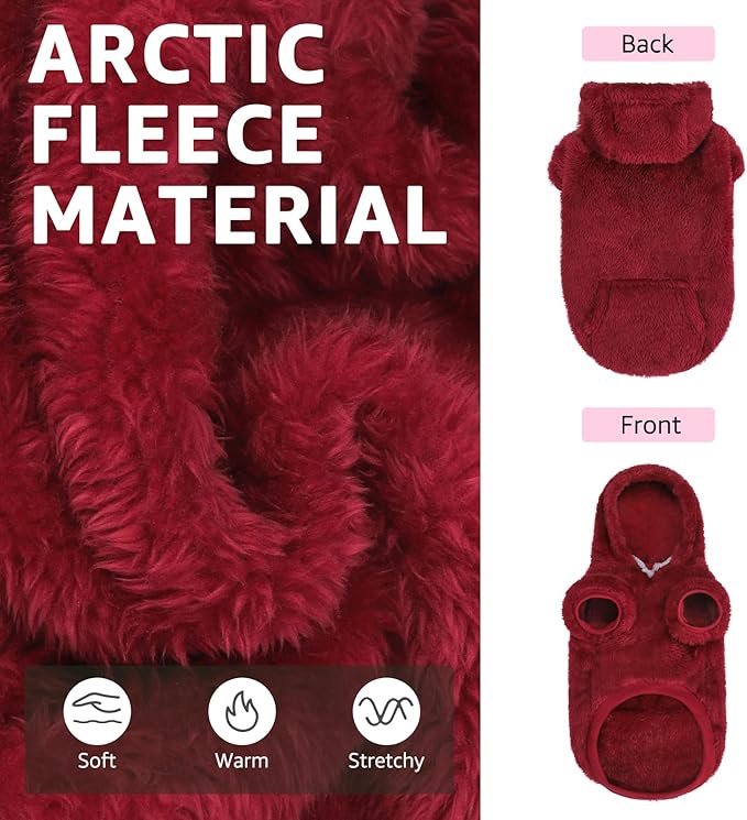 SCENEREAL Fleece Dog Sweater Hoodie for Small Medium Large Dogs, Fuzzy Warm Puppy Sweatshirt with Pocket, Girl Boy Pet Clothes for Winter/Fall, Designer Cute Male/Female Cat Clothes with Leash Hole