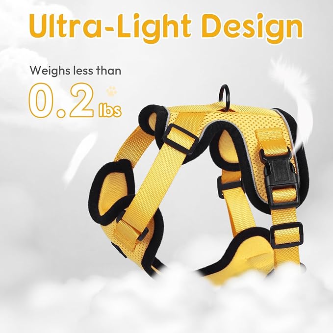 Dooradar Cat Harness and Leash Set, Escape Proof Safe Adjustable Kitten Vest Harnesses for Walking, Easy Control Soft Breathable Mesh Jacket with Reflective Strips for Cats, Yellow, XS