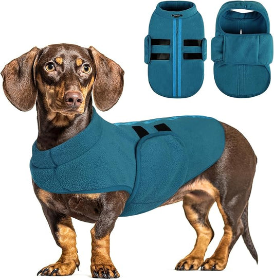 Queenmore XXL Dog Sweaters, Soft Fleece Vest Pullover Dog Jacket with Leash Hole, Warm Winter Dog Clothes Cold Weather Doggy Dachshund Sweater for Large Dogs Cats Boy or Girl (Peacock-Blue, XXL)