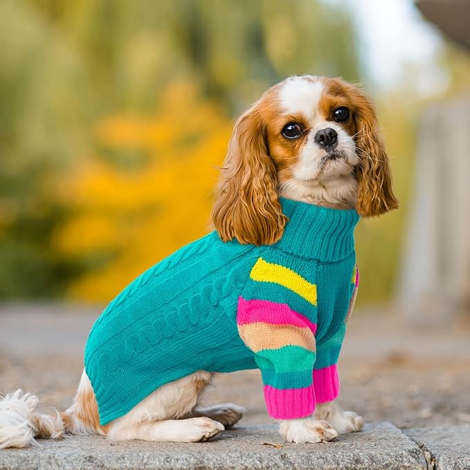 Dog Sweater Thick, Sweaters for Large Size Dogs Comfy, Stretchy Pullover Dog Sweater for Large Doggie, Christmas Dogs Sweaters Unisex, Warm Pet Knitwear Boston Terrier, Frenchie (Green L)