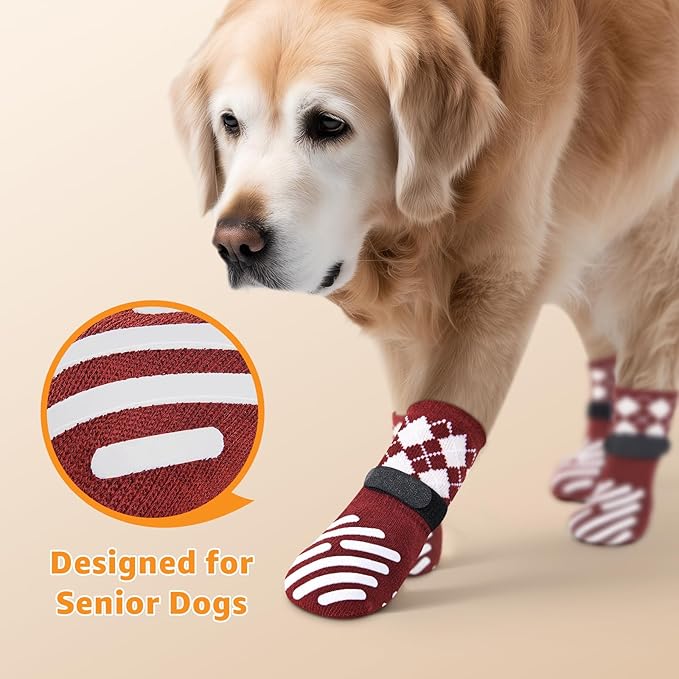 LOOBANI Dog Socks to Prevent Licking Paws - Dog Socks for Hardwood Floors Anti Slip for Traction Control - Dog Grippy Socks for Senior Dog Small Medium Large Dogs on Tile Floors, Red L