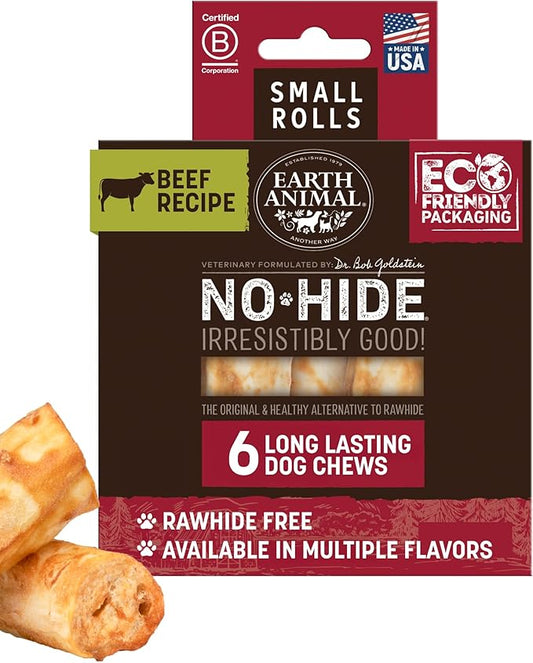 Earth Animal No Hide Small Long Lasting Dog Chew Rolls, Beef - 6 Count