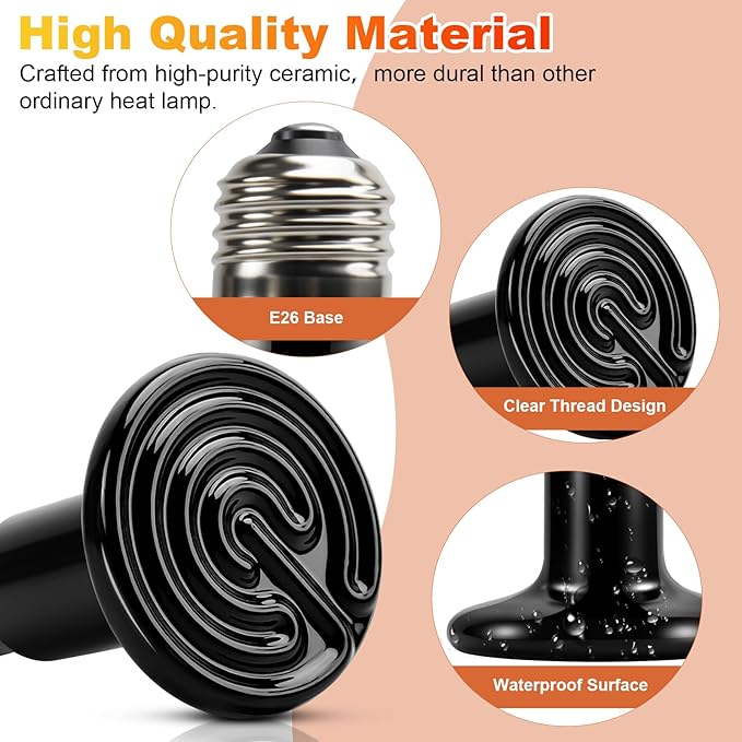 MIXJOY 150W Reptile Heat Lamp 2Pack Ceramic Heat Emitters Reptile Heat Lamp Bulbs, No Light Emitting Ceramic Heat Bulbs for Amphibian Terrarium Reptile Gecko Lizard Bearded Dragon Turtle Chicken Snake