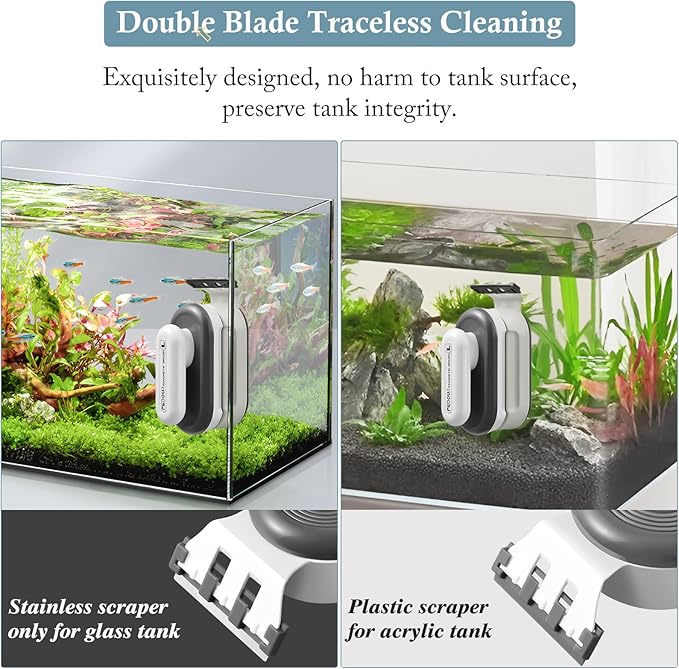FEDOUR Aquarium Strong Magnetic Cleaner with 2 Detachable Algae Scraper, Fish Tank Magnet Cleaning Tool, Aquarium Floating Scrubber Brush for Glass and Acrylic Tanks 0.3-1 inch (Large)