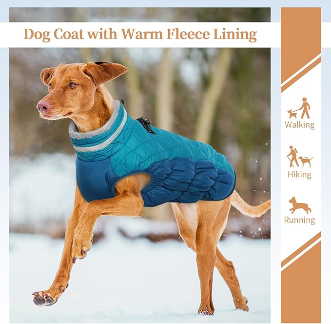 Winter Dog Coat,Large Dog Jacket,Waterproof Pet Jacket with Back Zipper,Pet Coat with Harness Built in,Warm Dogs Coat with Fleece Lined,Snow Jacket Clothes French Bulldog Shiba Inu,L