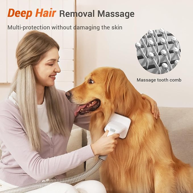 Afloia Dog Brush Vacuum Attachment - Pet Grooming Tool for Dogs & Cats (Vacuum Not Included), Compatible with 1-1.5" Round Port Vacuums (Dyson,Bissell,Eureka,Dirt Devil), with Extension Hose (White)