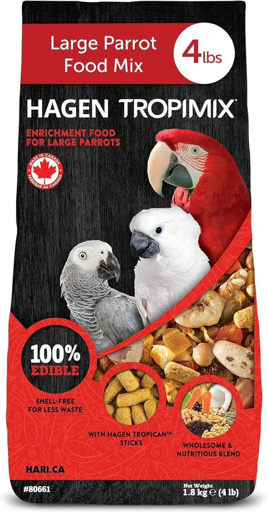 Tropimix Bird Food, Hagen Large Parrot Food with Seeds, Fruit, Nuts, Vegetables, Grains, and Legumes, Enrichment Food, 4 lb Bag