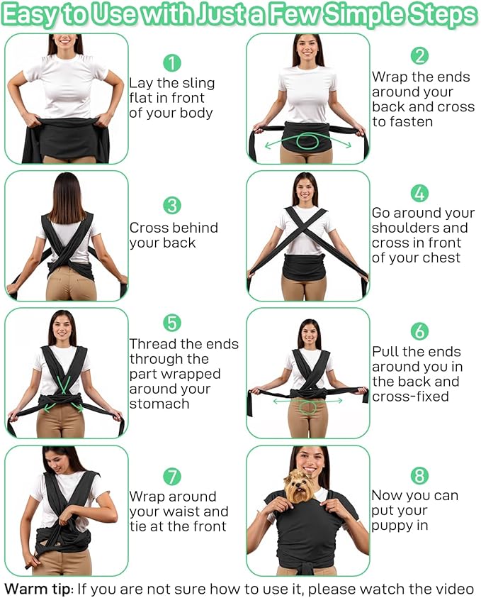 Dog Sling Swaddle Carrier for Small Dog, Cat Front Carriers for Small Pet up to 20lbs, Puppy Pouch with Adjustable Straps, Hands Free Pet Sling, Anti Anxiety Puppy Sling (Black)