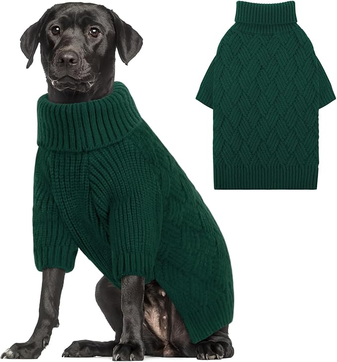 AOFITEE XXL Dog Sweater, Christmas Sweaters for Large Dogs, Warm Turtleneck Dog Sweater for Fall Winter Cold Weather, Solid Dogs Knit Sweatshirt for Golden Retriever, Labrador, Doberman (Green, 2XL)
