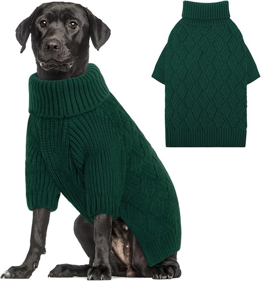 AOFITEE XXL Dog Sweater, Christmas Sweaters for Large Dogs, Warm Turtleneck Dog Sweater for Fall Winter Cold Weather, Solid Dogs Knit Sweatshirt for Golden Retriever, Labrador, Doberman (Green, 2XL)