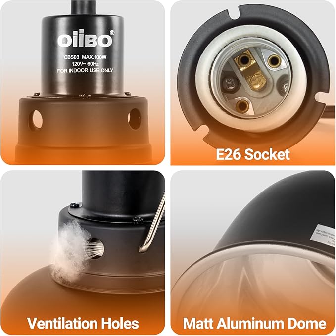 Oiibo 5.5 Inch Reptile Light Fixture with Dimming/Separate Switches, 2 Packs Deep Dome Lamp Cap Reflector Cover, UVB Light Heat Lamp Fixture for Reptile Glass Terrariums, Max 100W Black