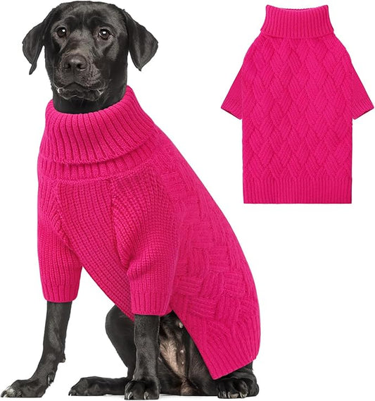 AOFITEE XXL Dog Sweater, Christmas Sweaters for Large Dogs, Warm Turtleneck Dog Sweater for Fall Winter Cold Weather, Solid Dogs Knit Sweatshirt for Golden Retriever, Labrador, Doberman (Rose Red)