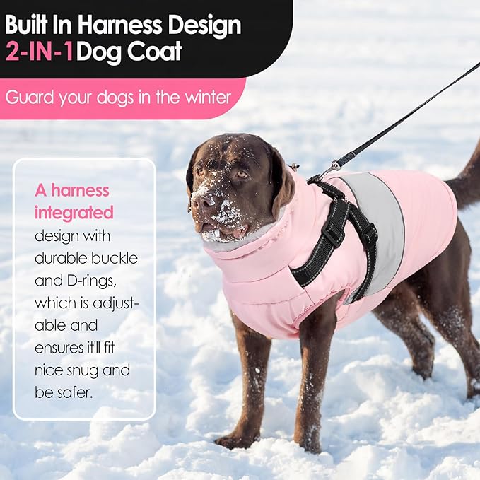 AOFITEE Dog Coat, Warm Dog Jacket with Harness Built in, Waterproof Coats for Small Dogs, Dogs Winter Coat Puffer Jacket with Zipper & Fleece Collar, Pet Snowsuit Sweater for Chihuahua Yorkshire, XS