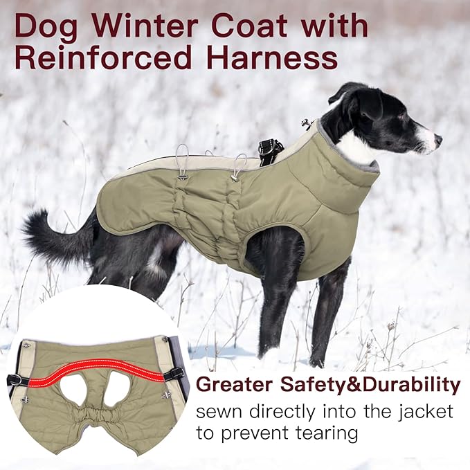 Dog Coat for Large Dogs, Dog Winter Jacket-X Large Warm Zip Up Snowsuit Dog Harness Vest Reflective Water-Resistant Dog Coat Dog Snow Jacket for Large Dogs Beagle, Corgi, Apricot