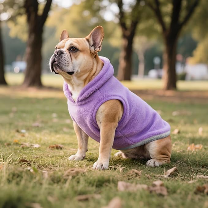 Idepet 2 Pack Dog Fleece Vest Sweater Warm Pullover Jacket with D-Ring Leash Reflective Winter Coat Hoodie for Small Medium Dogs Puppy Cat Pet Clothes (Purple&Pink, Large)