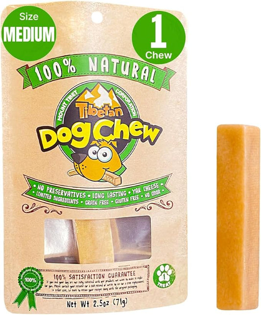 Tibetan Yak Cheese Dog Chew Sticks - Natural, Handmade, Long-Lasting, Easy to Digest,Ideal for Medium Dogs and Aggressive Chewers, Rawhide,Grain and Gluten Free, Keeps Dogs Busy, 1 Chew