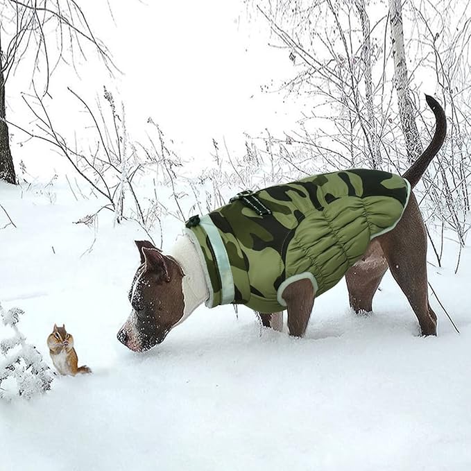 Lelepet Dog Coat Warm Dog Winter Coat Waterproof Dogs Jacket with Harness Built in Reflective Pet Fleece Vest Zip-Up Cold Weather Coats for Dogs Turtleneck & Windproof Coats Chihuahua Green Camo XS