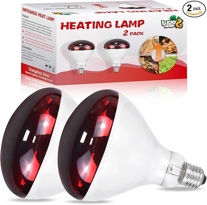 LUCKY HERP Heat Lamp for Chickens, 250 Watt Red Heat Lamp Bulbs, Infrared Heat Lamp for Chickens, Chicks, Reptile, Pets, Brooder Coop, Poultry (2 Pack)