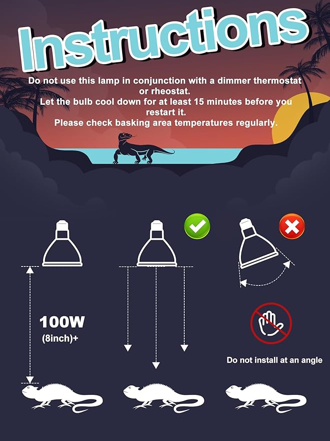 Heat Lamp Combo, 100W UVA Daylight Reptile Heat Lamp Bulb and 26W Desert 10.0 UVB Light for Reptiles, Energy Saving UVB Bulb, Infrared Light Basking Light for Bearded Dragon, Turtle and Lizard