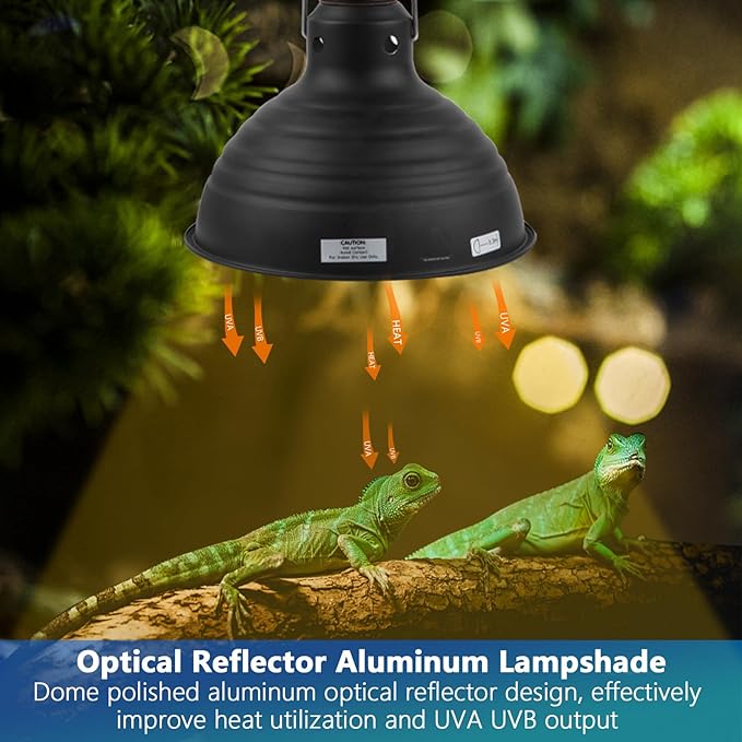 8.5 Inch Reptile Light Fixture Dome Heat Lamp Fixture UVB Heat Basking Lamp Fixture for Amphibian Reptile Terrariums，E26 Base