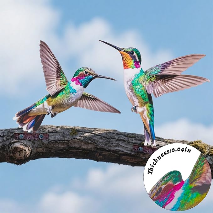 HUYIENO 5PCS Vibrant Metal Bird Decorations Colorful 2D Garden Fence Ornaments for Outdoor Patio & Bird Lovers Hummingbird