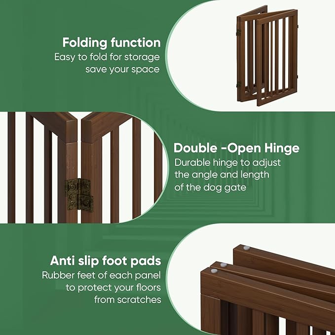 Dog Gates for Doorways, Freestanding Dog Gate Indoor, Foldable Pet Gates for Doorways Bedroom, Puppy Gate with Metal Support Feet, Room Divider 3 Panels (Dark Walnut)