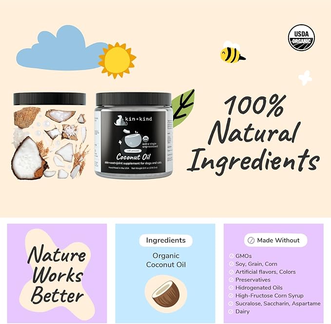 Organic Coconut Oil Pet Supplement for Dogs & Cats - Natural Skin and Coat Support with Cold Pressed Extra Virgin Coconut Oil - Itchy Skin & Dry Cracked Noses - Made in USA - Bundle (3 x 16 fl oz)