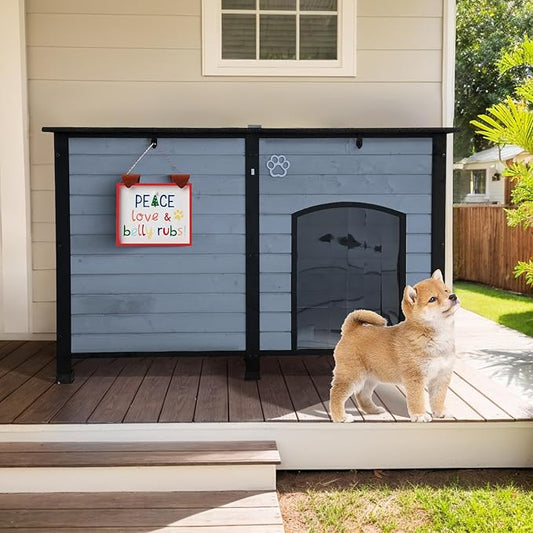 Outdoor Dog House, Indoor Outdoor Doghouse Puppy Shelter Dog House with Iron Frame,Anti-Bite Design Dog Home for Small Medium Some Large Dogs (Grey, Large)