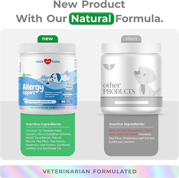 Dog Allergy Relief - Itching Skin Support - Anti-Itch Skin and Coat Supplement, with Probiotics, Salmon Oil, Colostrum, Quercetin, Turmeric - Dog Allergy Chews for Seasonal Allergies, Immunity Support