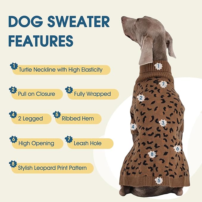 ROZKITCH Turtleneck Dog Sweater for Large Breeds, Warm Knitted Winter Clothes for Dogs, Cozy Pullover for Bulldogs Poodles Huskies Khaki 3XL