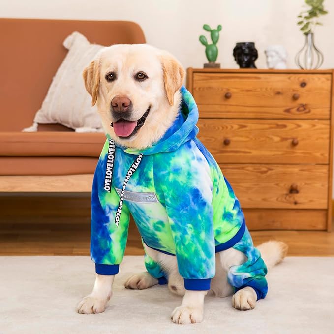 Dog Hoodies Winter Coat for Large Medium Dogs, Pullover 6 Legs Warm Coat Hooded Sweatshirt, Fleece Hoodie for Cold Weather (Bandhnu Green, 3X-Large)