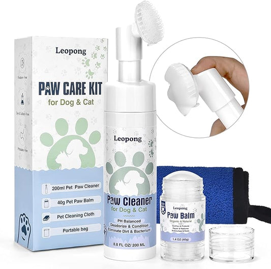 Dog Paw Care Kit - Cleaner for Large, Medium, Small, XL Breeds - Balm for Healing, Repairing & Restoring Dry, Cracked Paws & Nose - Protector for Pet Foot Washer Care