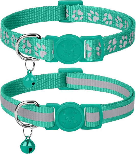 Taglory Kitten Collar Breakaway with Bell, 2 Pack Girl Boy Pet Kitten Collar Adjustable 6-8 Inch for 2-6 Months Cat, Turquoise