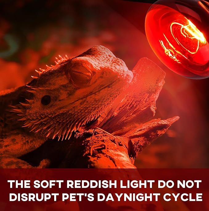 KINUR 75W Reptile Heat Lamp Bulb-Infrared Heat Emitter Red Heat Lamp for Reptile Amphibian, Infrared Basking Spot Light Bulb for Bearded Dragon,Turtle,Lizard,Snake,Gecko,Chick,Red,2 Pack