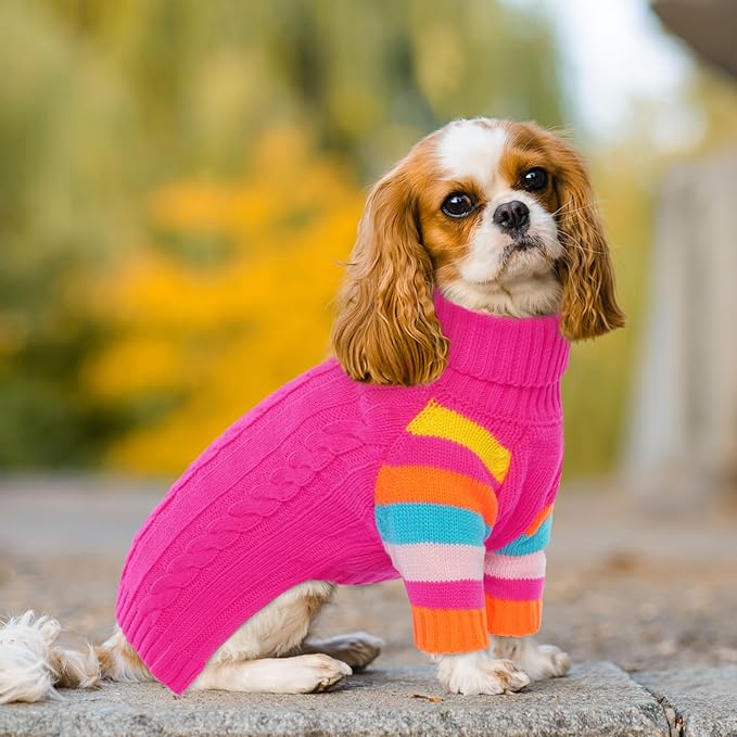 Dog Sweaters, Small Dog Sweater for Dogs Girls Boys, Turtleneck Winter Knit Sweaters for Dogs Small,Comfy Christmas Doggy Sweater Long Sleeve, Pet Knitwear Dachshund,Yorkie,Chihuahua(Rosered S)