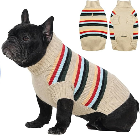 Kuoser Dog Sweater, Dog Sweaters for Small Dogs, Doggie Sweater Christmas Clothes, Winter Coat Apparel Cable Knitwear, Pet Sweatshirt Outfit for Frech Bulldog, Boston Terrier, Apricot M