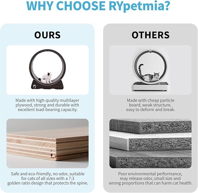 43 Inch Large Cat Exercise Wheel for Indoor Cats, Silent Treadmill, Non-Tip Design, Safe & Quiet Cat Running Wheel, Easy to Assemble, Supports Cats Up to 55 lbs (Black)