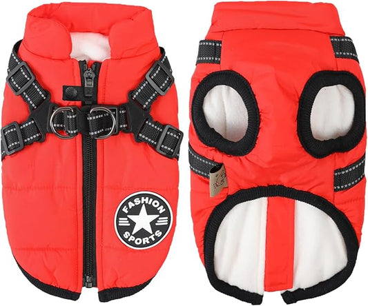 Aiboria Dog Jacket Dogs Vest Coat Windproof Warm Pet Fleece Dog Sweater Padded Vest with Chest Strap Harness Red S