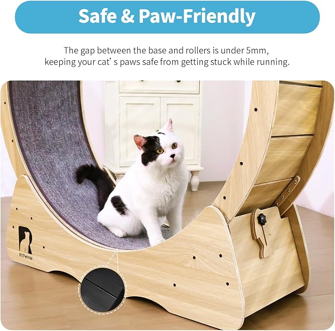 43 Inch Large Cat Exercise Wheel for Indoor Cats, Silent Treadmill, Non-Tip Design, Safe & Quiet Cat Running Wheel, Easy to Assemble, Supports Cats Up to 55 lbs (Natural Wood)