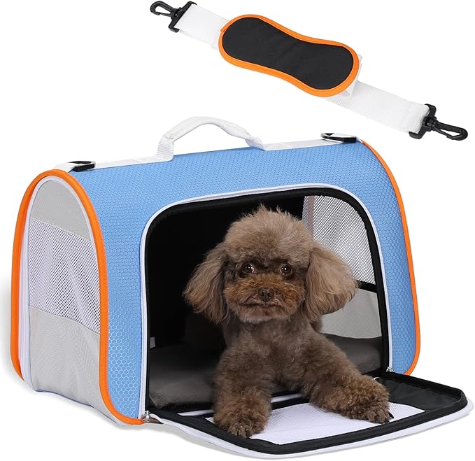 A4Pet Airline Approved Cat Carrier for Under 18 lbs, Soft-Sided Puppy Carrier Blue, 16.9 x 10.2 x 11, Medium