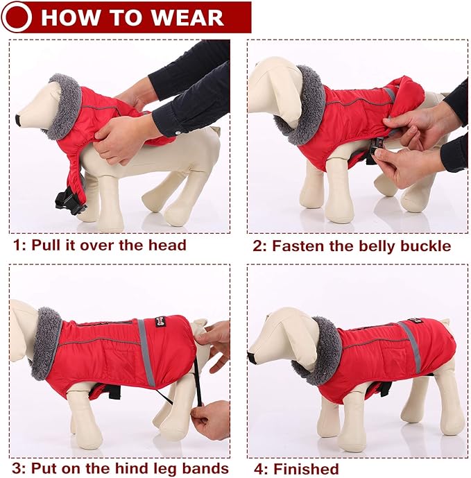 QBLEEV Warm Dog Coat Reflective Dog Jacket, Waterproof Dog Winter Coat Turtleneck Dog Clothes for Cold Weather, Thick Fleece Dog Snowsuit Christmas Dog Vest Pet Apparel for Small Medium Large Dogs 2XL