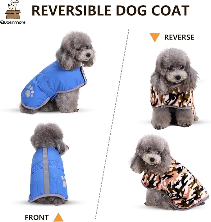 Queenmore Cold Weather Dog Coats Loft Reversible Winter Fleece Dog Vest Waterproof Pet Jacket Available in Extra Small, Small, Medium, Large Extra Large Sizes