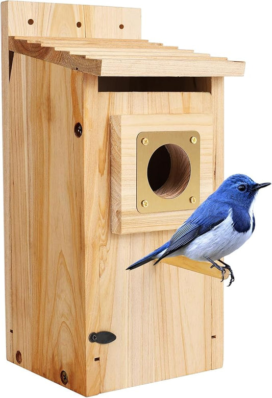 Bird Houses for Outside with Copper Guard,Thicken Wooden Bluebird House Clearance Garden Country Cottages, Nesting Box for Finch Swallow Wren Chickadee Wild Bird Supplies