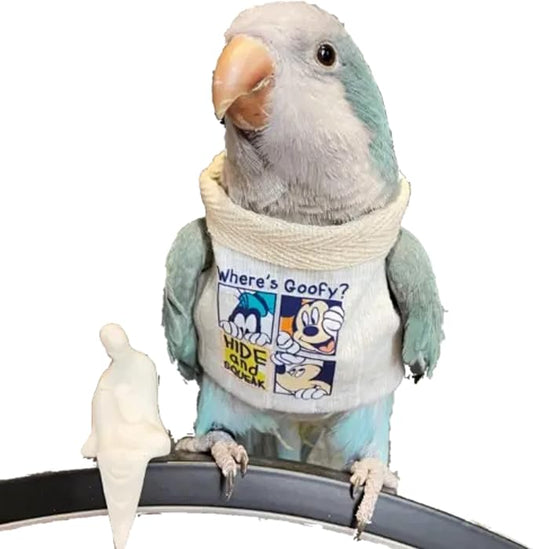 Bird Costume Diaper Flight Suit Frog Shape Hoodie Clothes Cosplay Photo Prop for Parrots Parakeet Cockatiel Sun Conure, Small Animals Apparel (White Without Hat, Large) (BPF1)