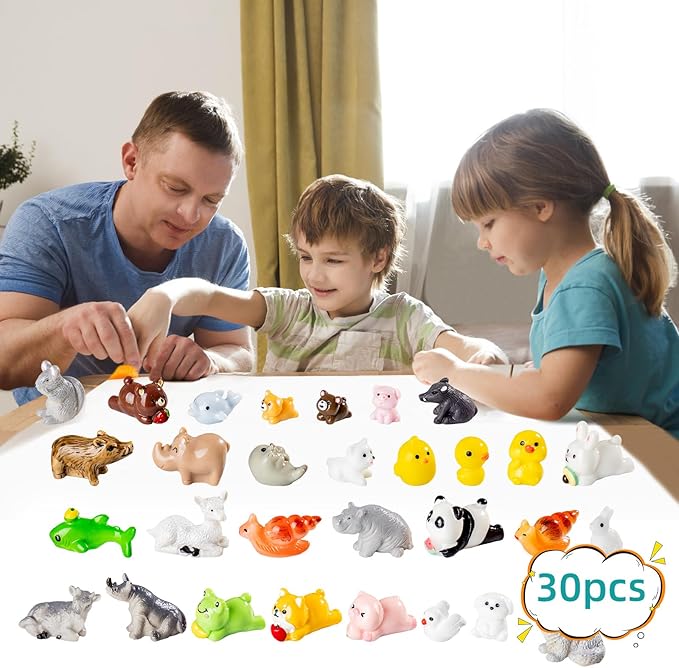 30 Styles Mini Resin Animals 30pcs Variety Tiny Animals Figures Miniature Little Small Figurines Bulk for Micro Fairy Garden Landscape Accessories Hide Decor Aquarium
