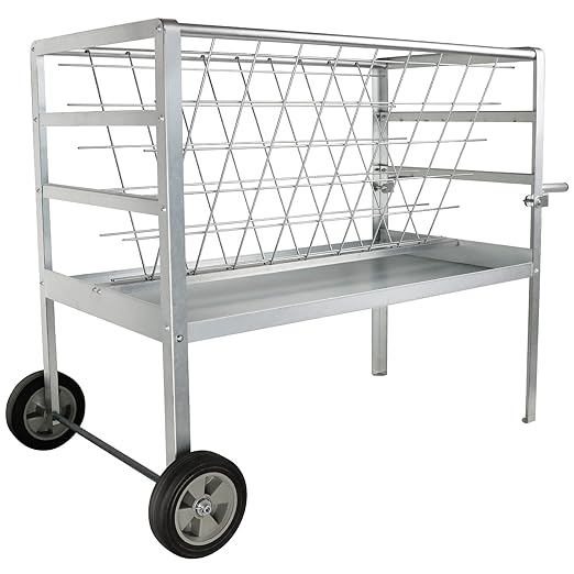 Solution4Patio Hay Feeder with Wheels, 2-in-1 Galvanized Steel Heavy-Duty Goat Feeder Cart, Large Capacity Rust-Proof Livestock Feeder for Sheep, Horses, Ponies, Easy to Clean