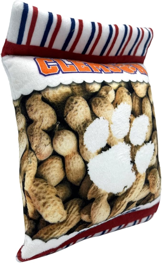 NCAA Clemson Tigers Crinkle FINE Plush Dog & CAT Squeak Toy- Cutest Stadium Peanuts Snack Toy for Dogs & Cats with Inner Squeaker & Beautiful Football/Basketball Team Name/Logo